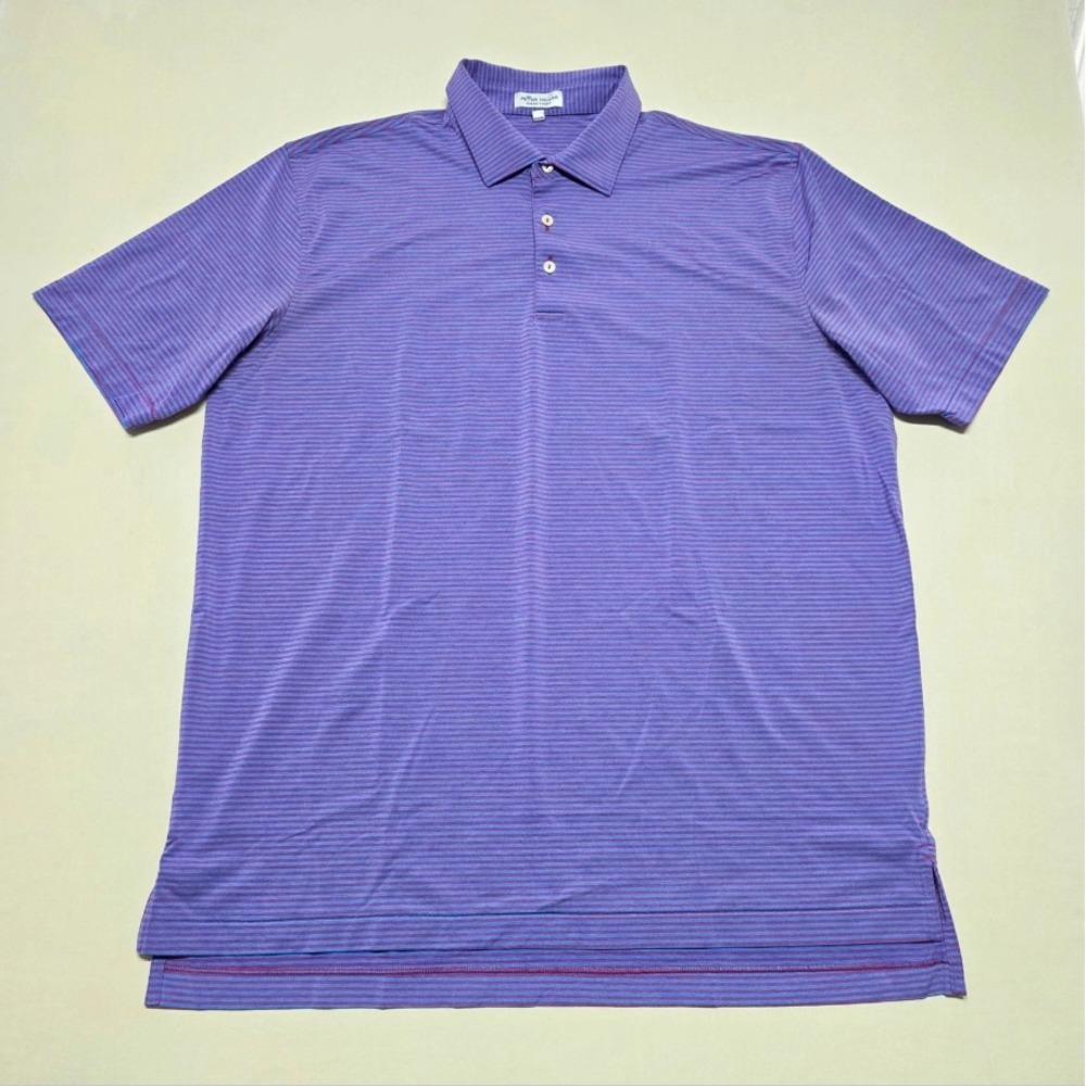 Peter Millar Summer Comfort Men Polo Shirt XL Blue/Purple Striped Short Sleeve
